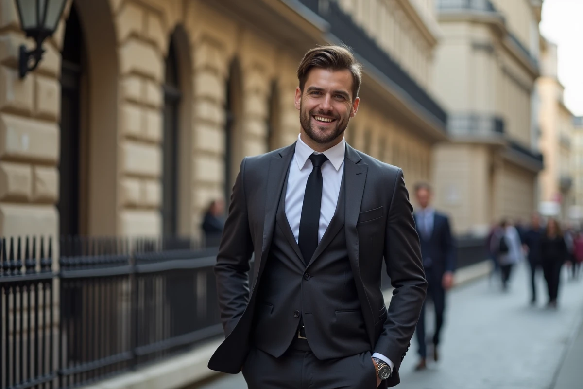 Acteur en costume dans une rue européenne historique
