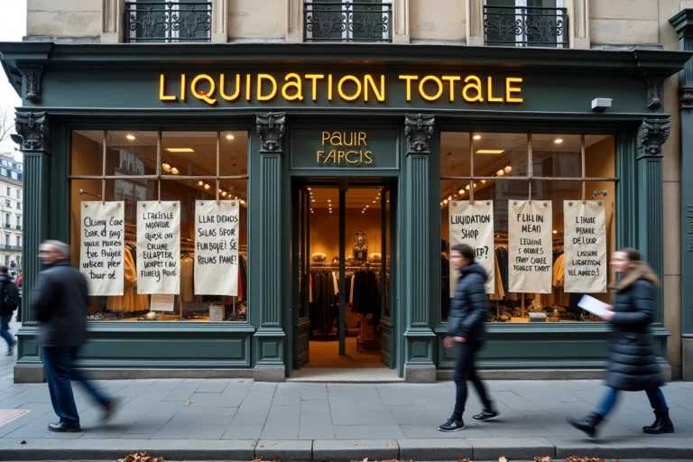 Façade de la boutique Bouchara Paris 9 avec panneaux de liquidation totale avant fermeture définitive