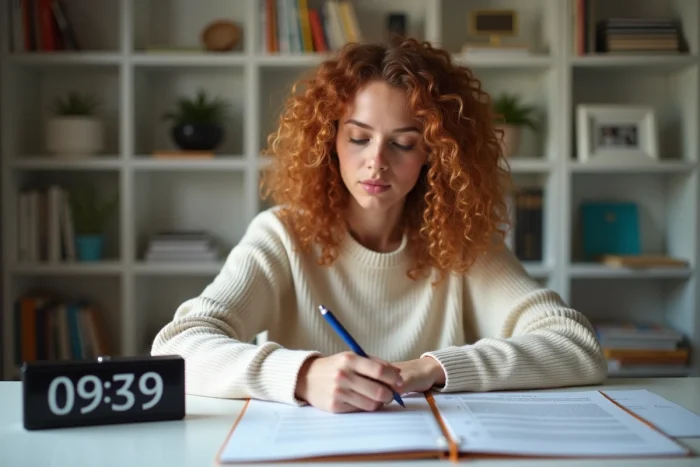 Candidate s'entraînant à analyser une situation professionnelle en temps limité pour l'oral CPE