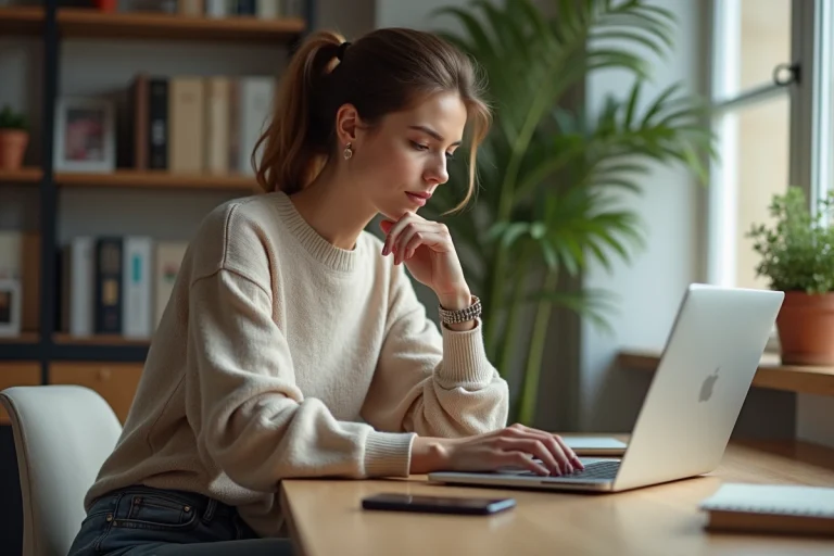 Femme en tenue décontractée dans un bureau à domicile