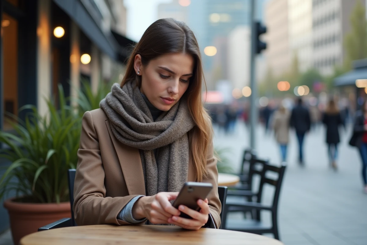 Jeune femme professionnelle utilisant son smartphone en extérieur