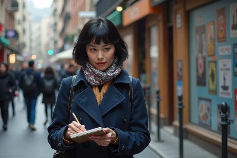 Femme urbaine esquissant dans la rue avec fresques