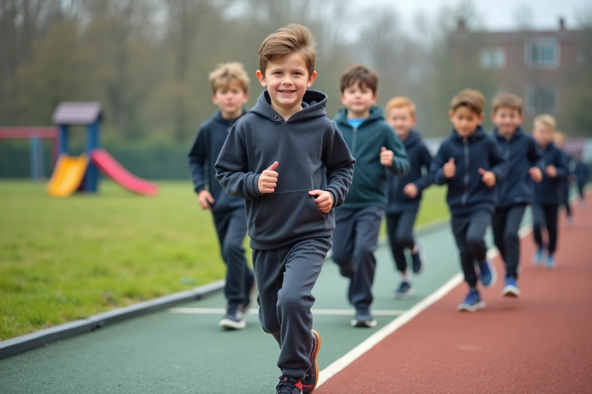 Garçon courant sur la piste de l