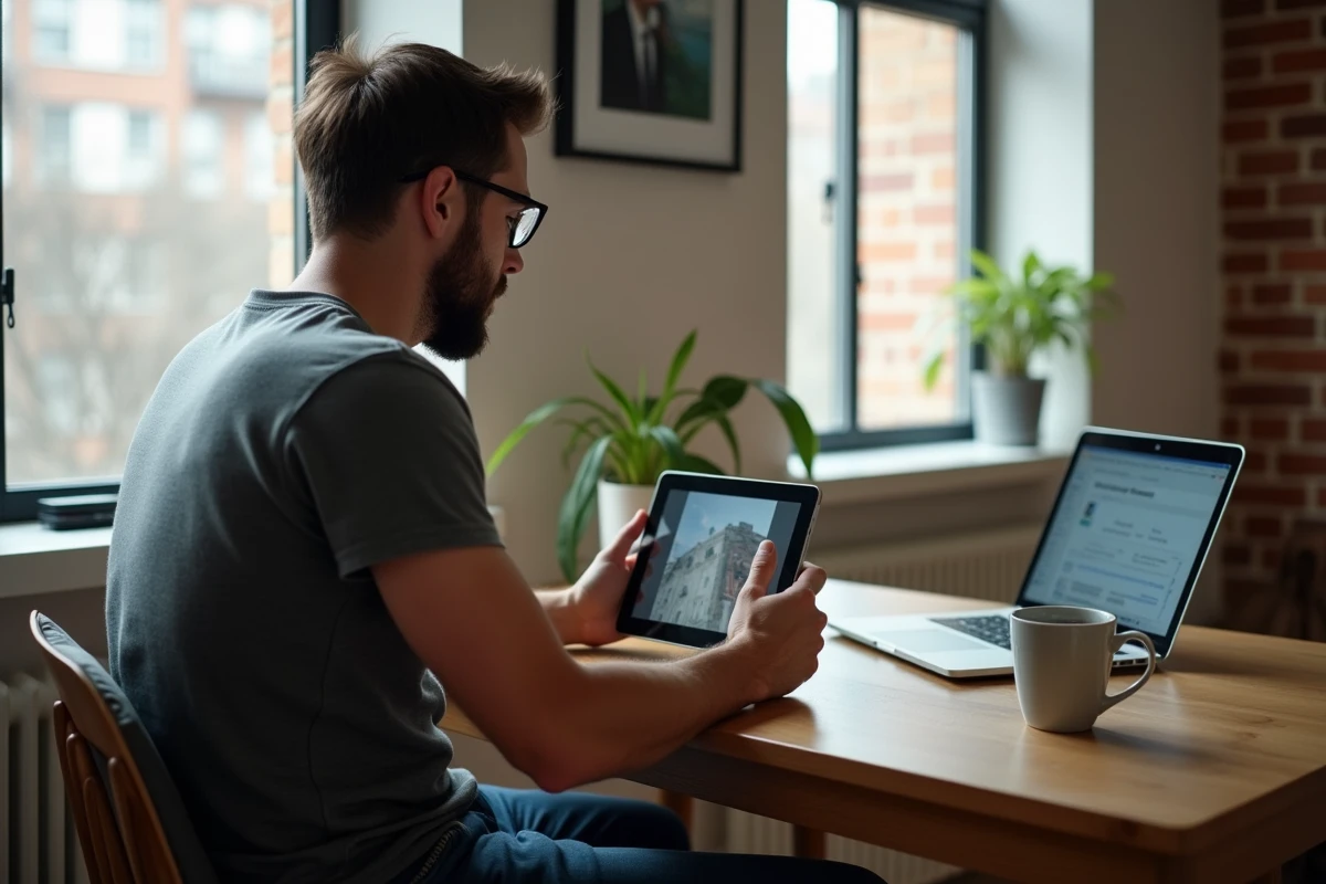 Jeune homme regardant film en streaming sur tablette