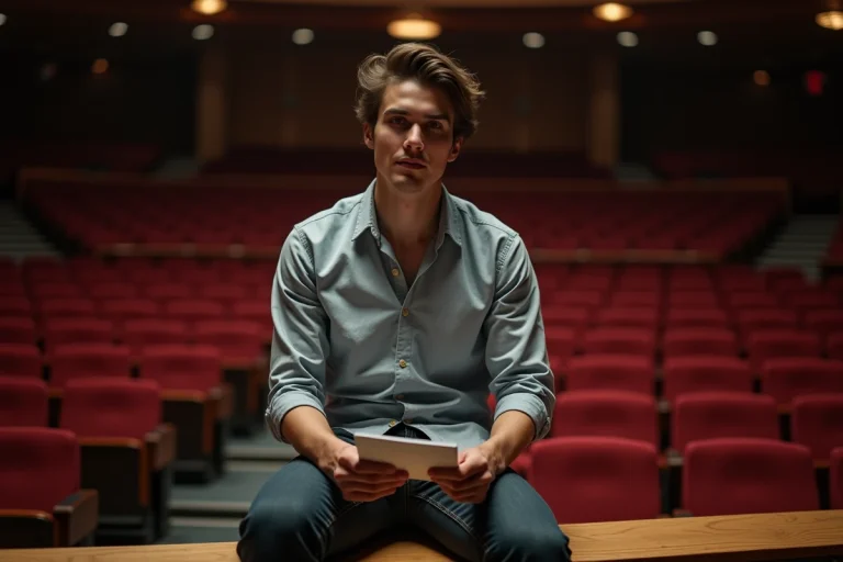 Jeune acteur en portrait dans un théâtre vide