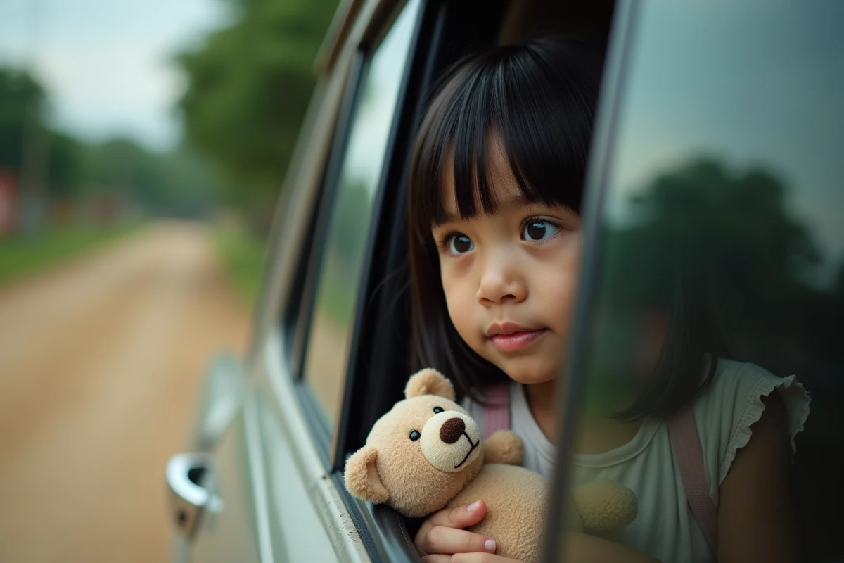 Jeune fille regardant par la fenêtre du véhicule