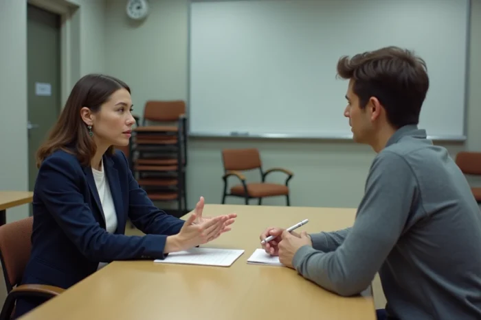 Simulation d'oral CPE avec un tiers jouant le rôle du jury dans une salle de classe
