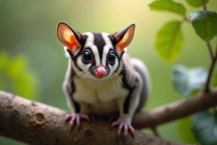 Un sugar glider curieux perché sur une branche d'arbre en extérieur