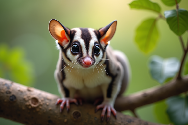 Un sugar glider curieux perché sur une branche d'arbre en extérieur